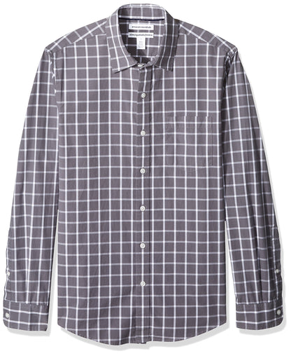 HOTAmazon Essentials Men's Regular-Fit Long-Sleeve Casual Poplin Shirt, Button Front, Business Casual, Collared