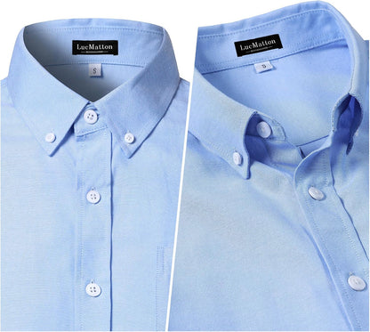HOTLucMatton Men's Lightweight Oxford Long Sleeve Button Down Shirt Business Casual Slim fit Dress Shirts with Pocket