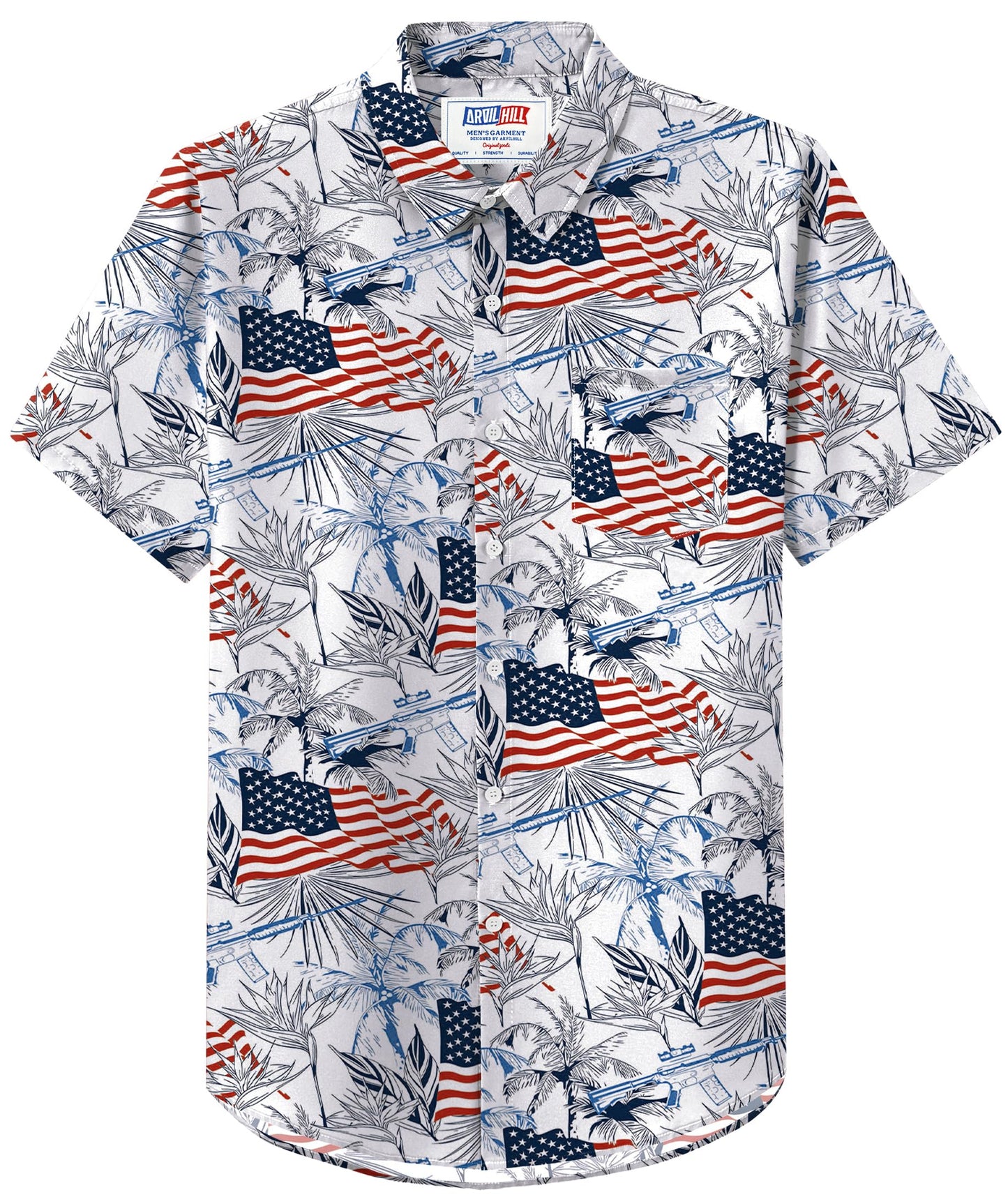 HOTArvilhill Men American Flag Button Shirt 4th of July Short Sleeve Shirts (S-3XL)