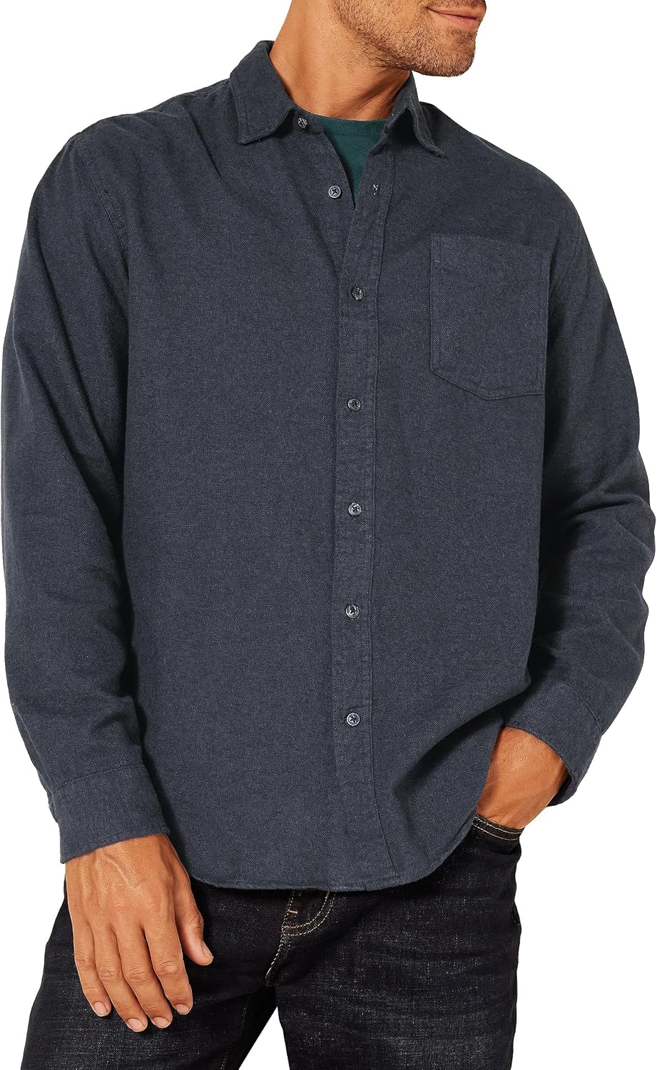 HOTAmazon Essentials Men's Regular Fit Long-Sleeve Flannel Shirt, Soft Brushed Cotton, Lightweight yet Warm