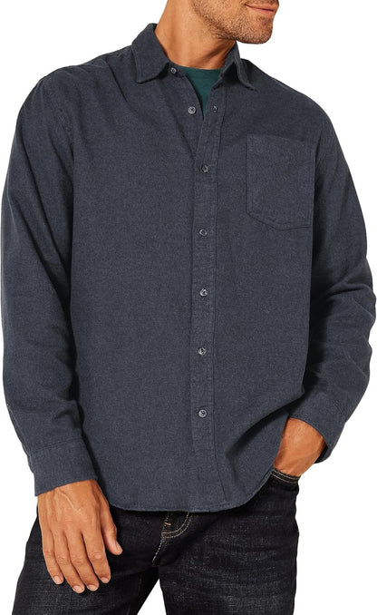 HOTAmazon Essentials Men's Regular Fit Long-Sleeve Flannel Shirt, Soft Brushed Cotton, Lightweight yet Warm