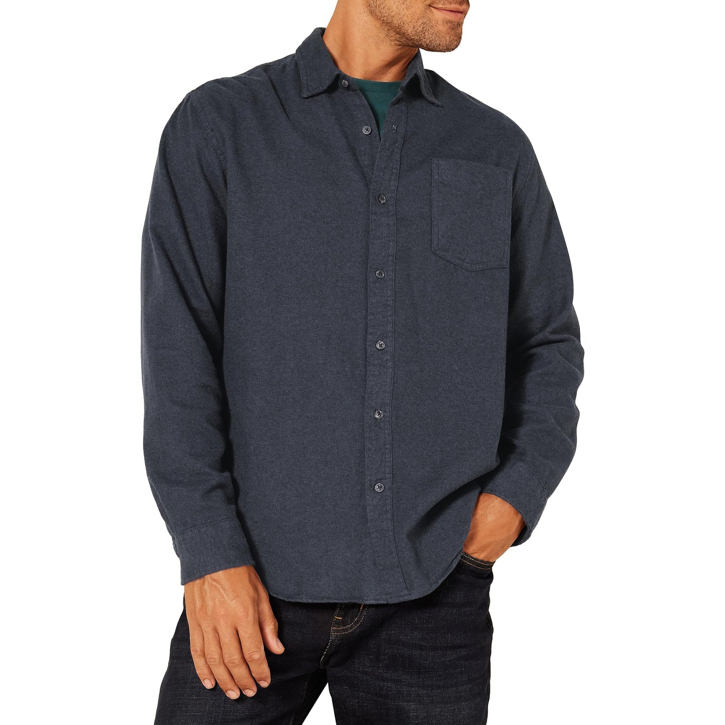 HOTAmazon Essentials Men's Regular Fit Long-Sleeve Flannel Shirt, Soft Brushed Cotton, Lightweight yet Warm