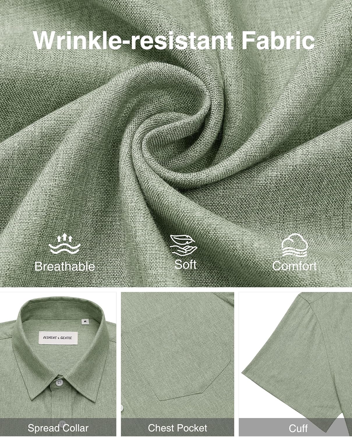 HOTAlimens & Gentle Mens Linen Shirts Short Sleeve Button Down Shirts Wrinkle Free Casual Vacation Beach Summer Tops