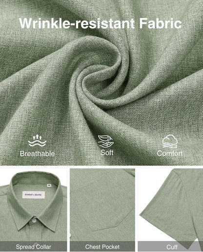 HOTAlimens & Gentle Mens Linen Shirts Short Sleeve Button Down Shirts Wrinkle Free Casual Vacation Beach Summer Tops