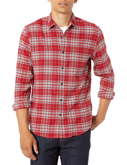 HOTAmazon Essentials Men's Regular Fit Long-Sleeve Flannel Shirt, Soft Brushed Cotton, Lightweight yet Warm