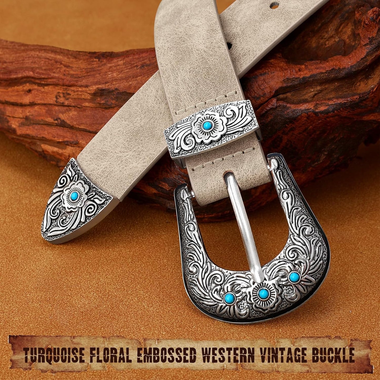 HOTXZQTIVE Western Belt for Women, Cowgirl Cowboy Suede Leather Belt for Jeans Pants, Country Belts with Vintage Buckle