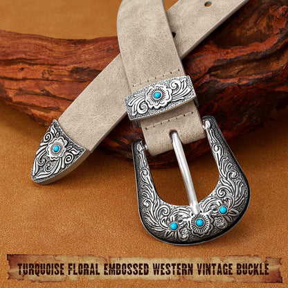 HOTXZQTIVE Western Belt for Women, Cowgirl Cowboy Suede Leather Belt for Jeans Pants, Country Belts with Vintage Buckle
