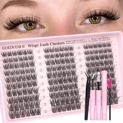 HOTGoddvenus Lash Clusters Kit Wispy Eyelash Clusters Lashes Natural DIY Lash Extension Kit 10-16mm Cluster Eyelash Extensions Kit 300pcs C Curl Individual Lashes Cluster Eyelash (No Tweezers)