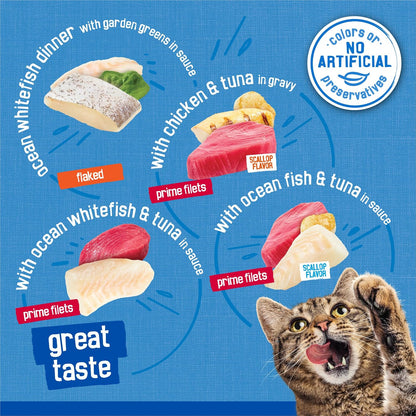 HOTPurina Friskies Wet Cat Food Variety Pack, Oceans of Delight Flaked and Prime Filets - (Pack of 40) 5.5 oz. Cans