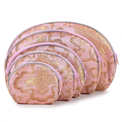 HOTKALIFANO 5pcs Purple Flower Jewelry & Coin Silk Pouch Brocade Embroidered Gift Bag/Purse - Oriental Chinese Style Travel Wallet with Zipper (Family Owned and Operated)