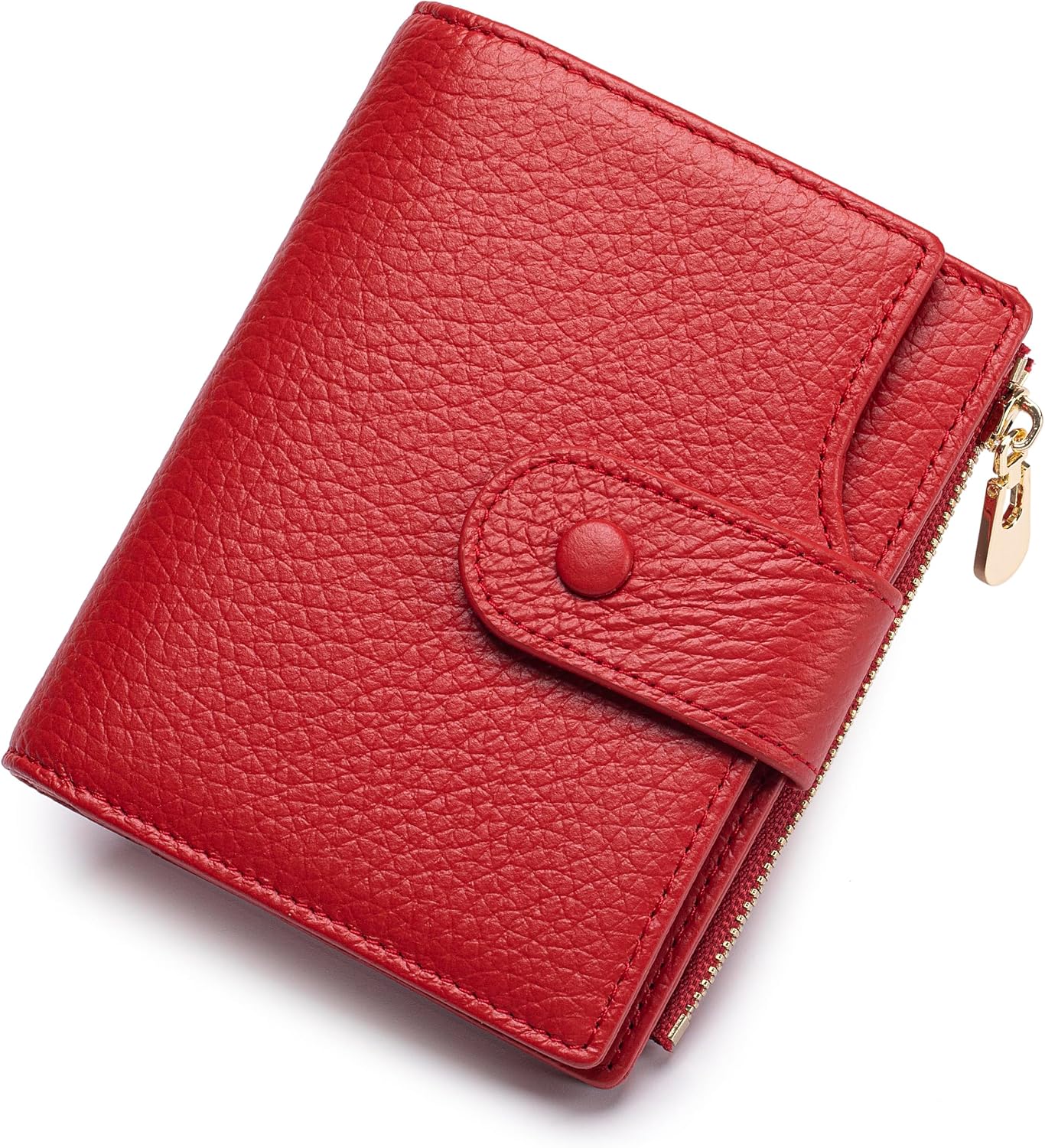 HOTGenuine Leather Wallets for Women RFID Blocking Bifold with Zipper Pocket, 2 ID Windows, 18 Card Slots, Red