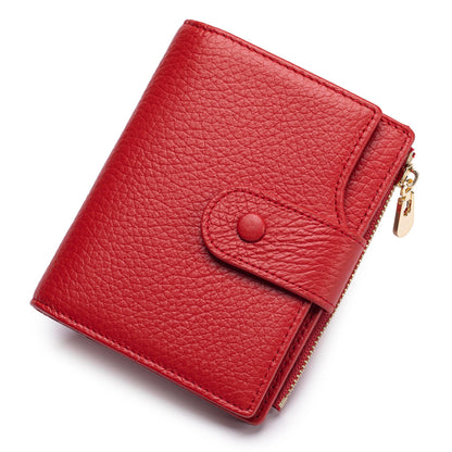 HOTGenuine Leather Wallets for Women RFID Blocking Bifold with Zipper Pocket, 2 ID Windows, 18 Card Slots, Red