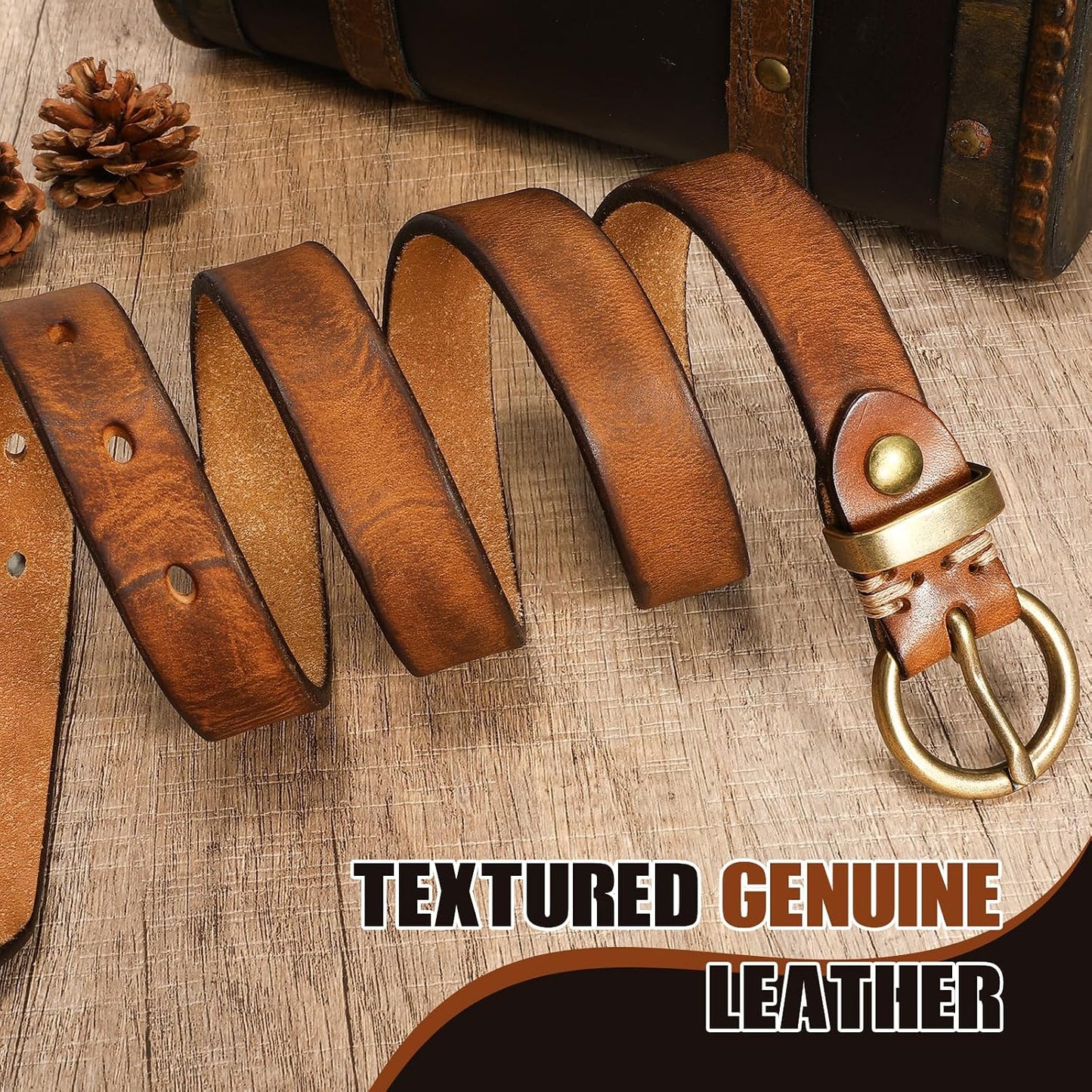 HOTSANSTHS Womens Genuine Leather Belts for Jeans Pants Trendy Vintage Thin Leather Belt Gold Buckle Ladies Skinny Waist Belt