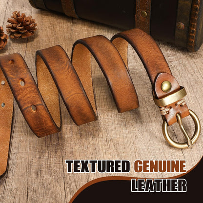 HOTSANSTHS Womens Genuine Leather Belts for Jeans Pants Trendy Vintage Thin Leather Belt Gold Buckle Ladies Skinny Waist Belt