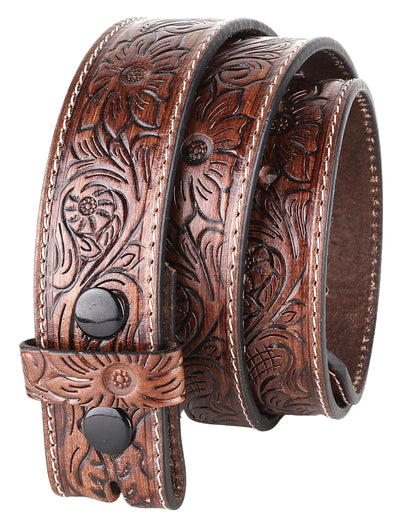 HOTF&L CLASSIC Western Belt without buckle for men – Full Grain Leather Cowboy Belts for jeans - One Piece Leather strap belt