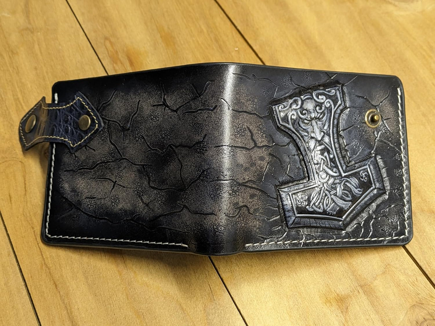 HOTCeltic Style, Mjolnir, Thor Hammer, Crow, Raven, Odin, Norse Knots, Viking, Men's 3D Genuine Leather Wallet, Handmade wallet, Carved wallet, Tooled wallet, Bifold wallet, Custom Personalized wallet