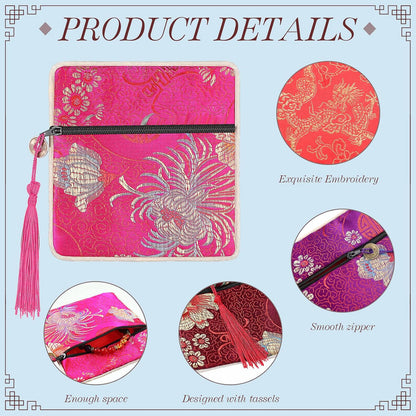 HOTLEIFIDE 30 Pcs Jewelry Silk Purse Pouch Chinese Silk Brocade Coin Purse Zipper Jewelry Bag Gift Pouch with Tassel Small Chinese Embroidered Organizers Pocket for Women Girls Necklace Earring Bracelet