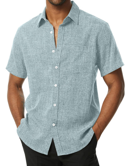HOTPARKLEES Mens Wrinkle Free Short Sleeve Button Down Shirts Texture Linen Shirts Casual Vacation Beach Summer Tops
