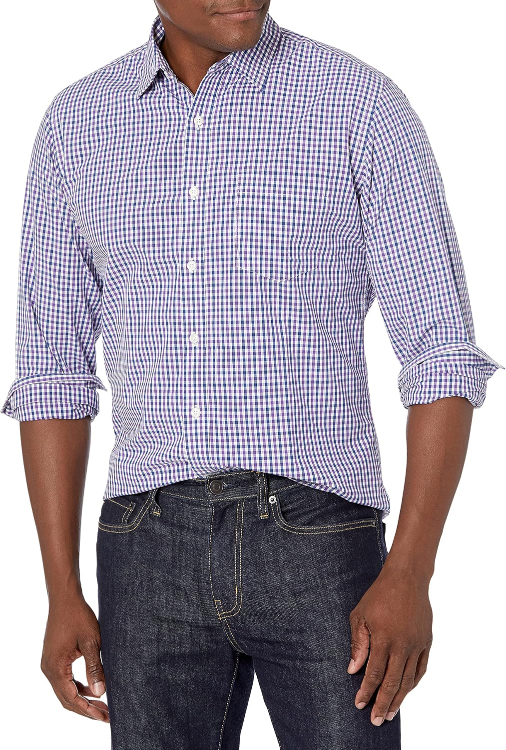 HOTAmazon Essentials Men's Regular-Fit Long-Sleeve Casual Poplin Shirt, Button Front, Business Casual, Collared