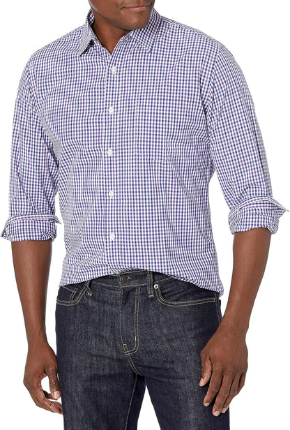 HOTAmazon Essentials Men's Regular-Fit Long-Sleeve Casual Poplin Shirt, Button Front, Business Casual, Collared