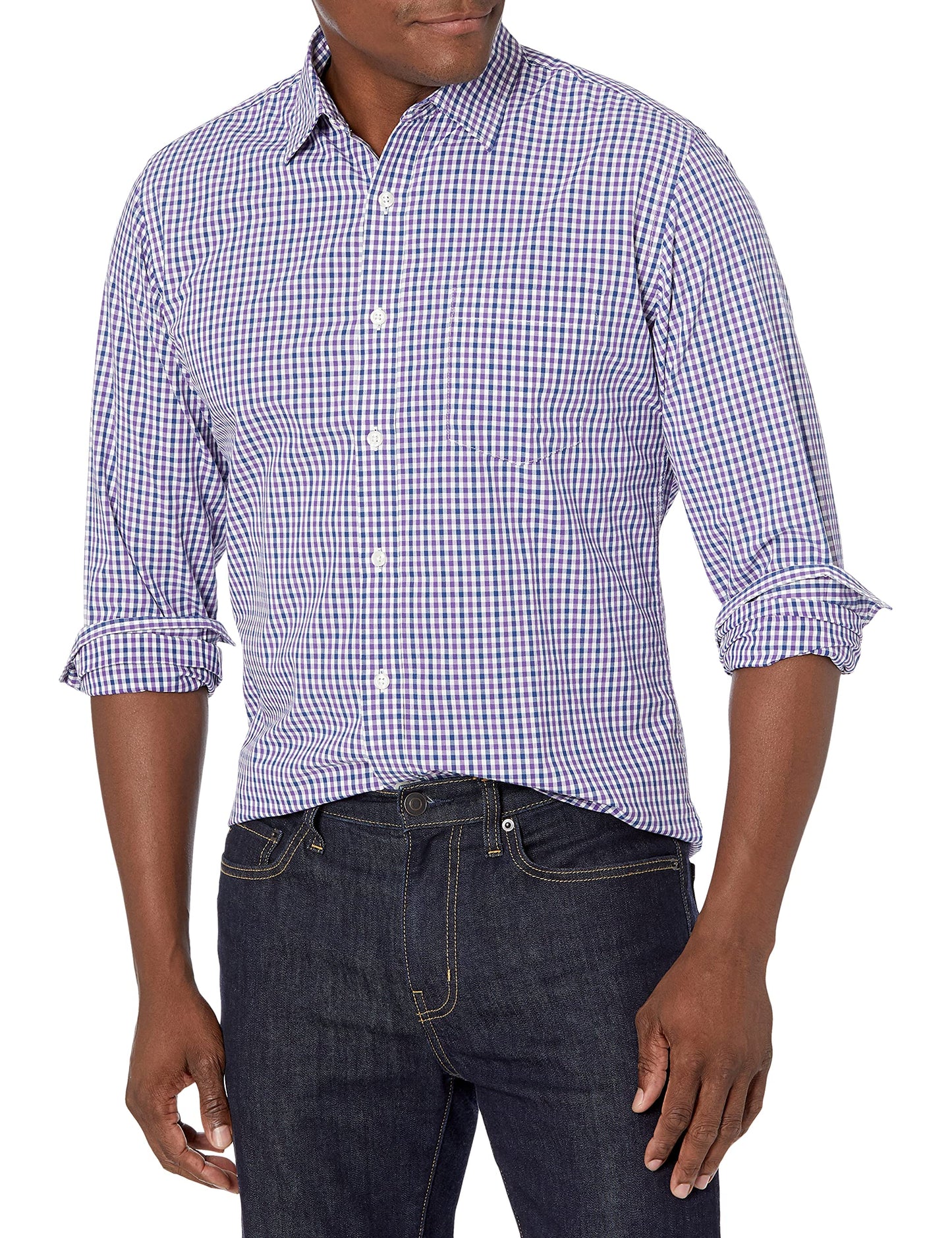 HOTAmazon Essentials Men's Regular-Fit Long-Sleeve Casual Poplin Shirt, Button Front, Business Casual, Collared