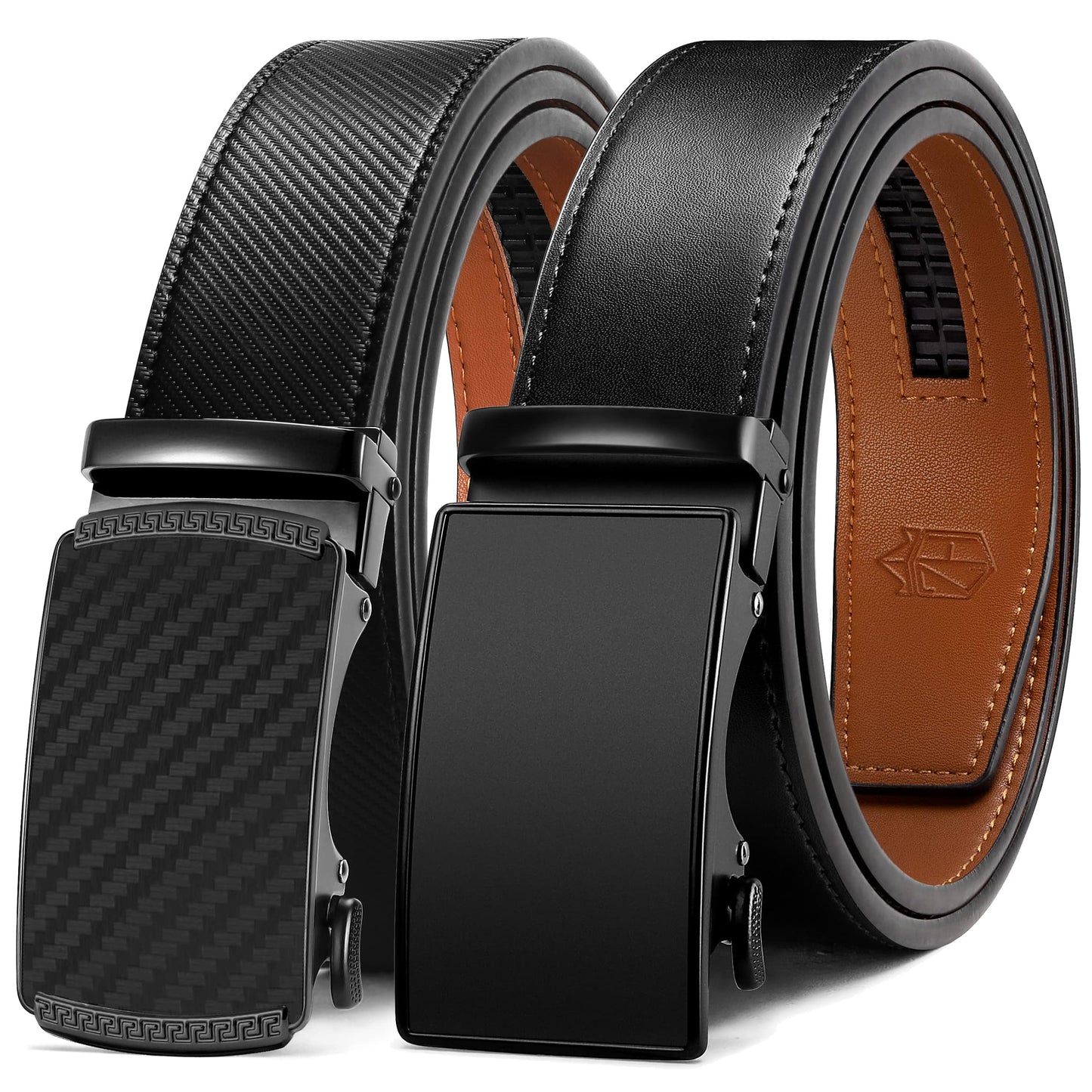 HOTZitahli Ratchet Belt for Men - 2 Packs Leather Mens belt For Gift Men Dress and Casual,Trim to Fit