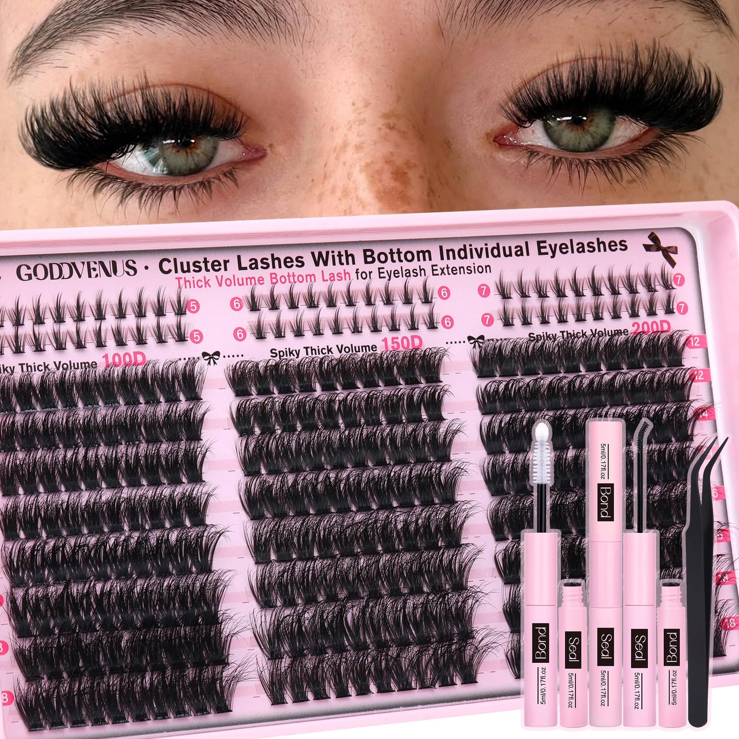 HOTGoddvenus Lash Clusters Kit Wispy Eyelash Clusters Lashes Natural DIY Lash Extension Kit 10-16mm Cluster Eyelash Extensions Kit 300pcs C Curl Individual Lashes Cluster Eyelash (No Tweezers)