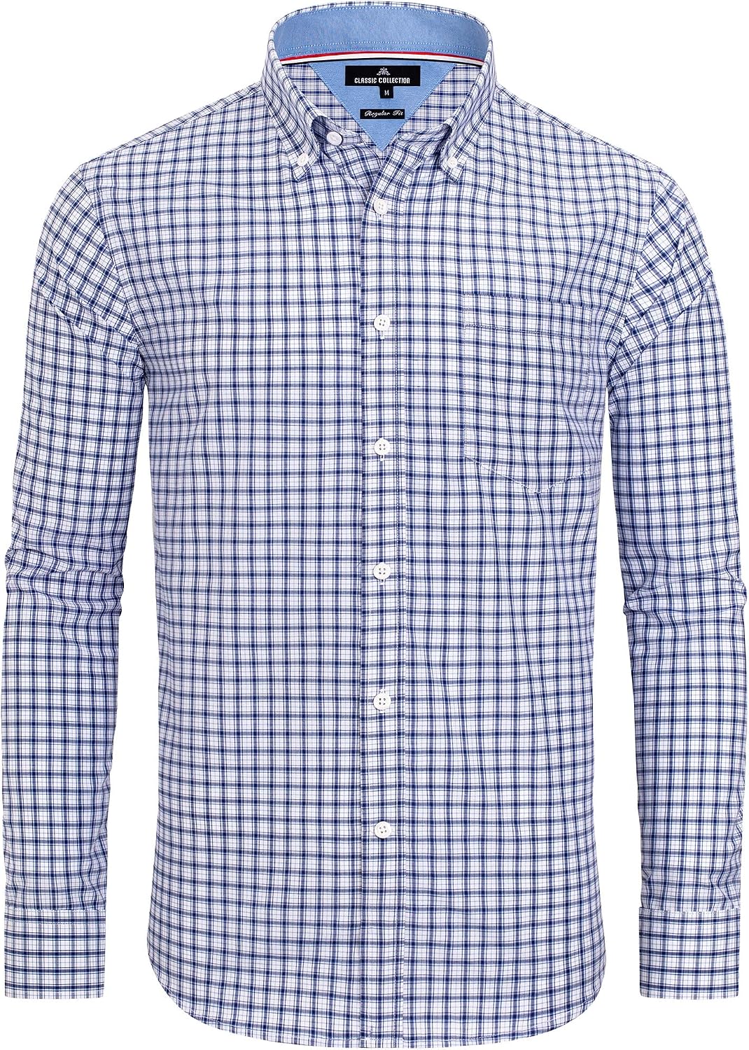 HOTAlimens & Gentle Men's Plaid Button Down Shirts Cotton Long Sleeve Dress Shirts Regular Fit Gingham Shirts