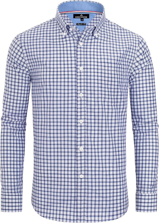 HOTAlimens & Gentle Men's Plaid Button Down Shirts Cotton Long Sleeve Dress Shirts Regular Fit Gingham Shirts