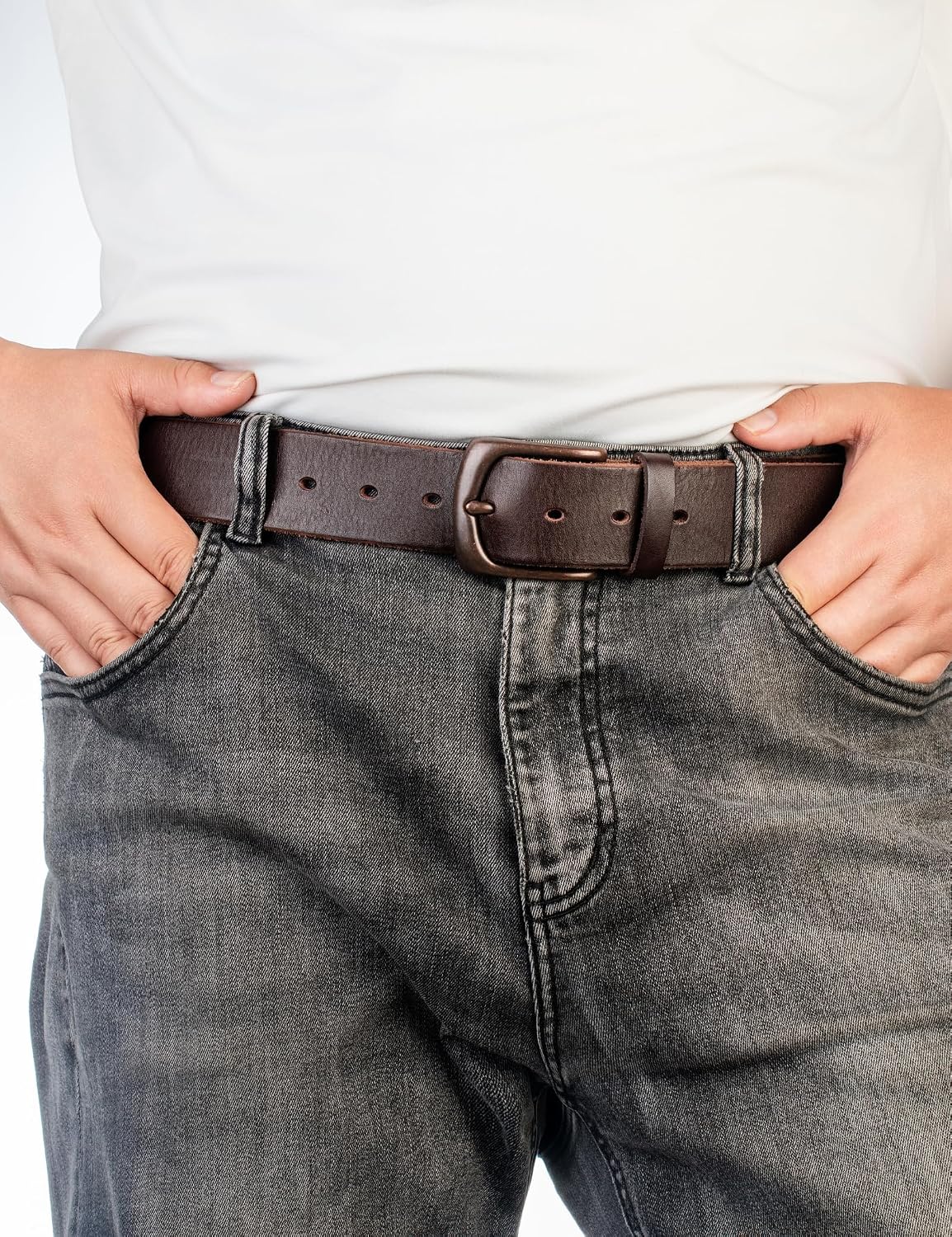 HOTNo Buckle Full Grain Leather Belt Men Women Fits With 1.5 Inch Buckle