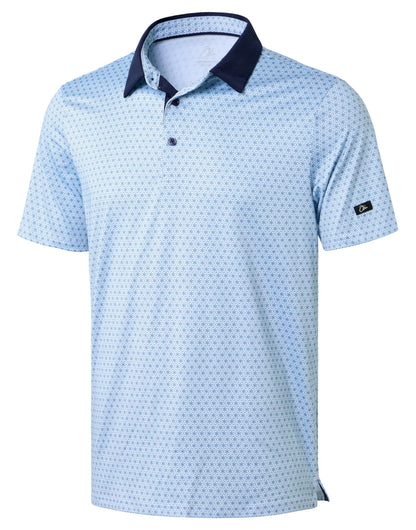 HOTObla Mens Golf Polo Shirts Short Sleeve Dry Fit Performance Moisture Wicking Casual Print Collared Golf Shirts for Men