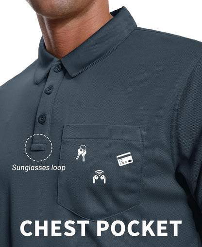HOTZITY Men's 3 Pack Polo Shirts Short Sleeve with Pocket Moisture Wicking Casual Work Golf Lightweight Collared T-Shirts