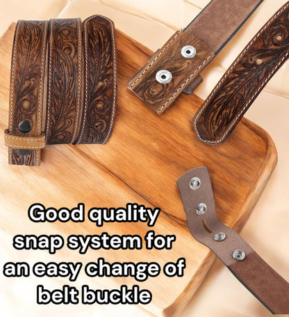 HOTF&L CLASSIC Western Belt without buckle for men – Full Grain Leather Cowboy Belts for jeans - One Piece Leather strap belt