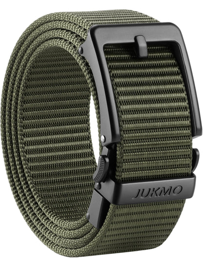 HOTJUKMO Men's 1.5" Ratchet Belt with Pin-Look Buckle for Jeans & Chinos | No-Hole Micro-Adjust Belt with Trim-to-Fit Nylon Webbing & Zinc Alloy Buckle – Perfect for Business Casual