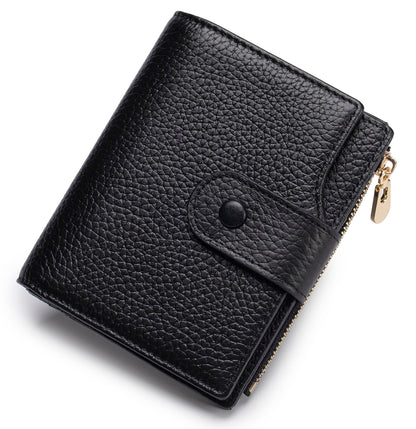 HOTGenuine Leather Wallets for Women RFID Blocking Bifold with Zipper Pocket, 2 ID Windows, 18 Card Slots, Red