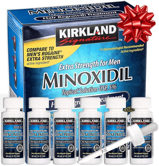 HOTMinoxidil Liquid Extra Strength Hair Regrowth Treatment for Men, 5% Topical Solution, 6 Months Supply - Dropper Applicator and Bonus Free Instructional Guide Included