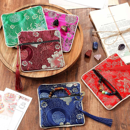 HOTLEIFIDE 30 Pcs Jewelry Silk Purse Pouch Chinese Silk Brocade Coin Purse Zipper Jewelry Bag Gift Pouch with Tassel Small Chinese Embroidered Organizers Pocket for Women Girls Necklace Earring Bracelet