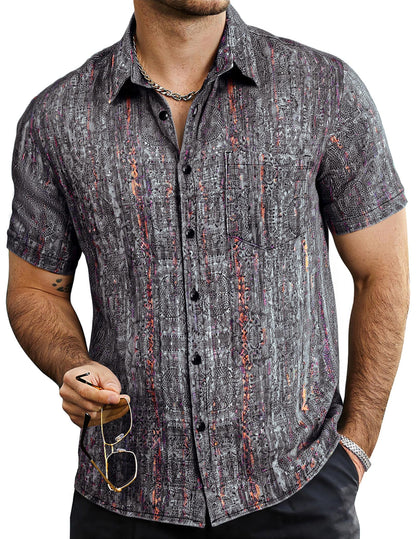HOTVATPAVE Mens Summer Striped Shirts Button Down Short Sleeve Vintage Beach Hawaiian Shirts with Pocket