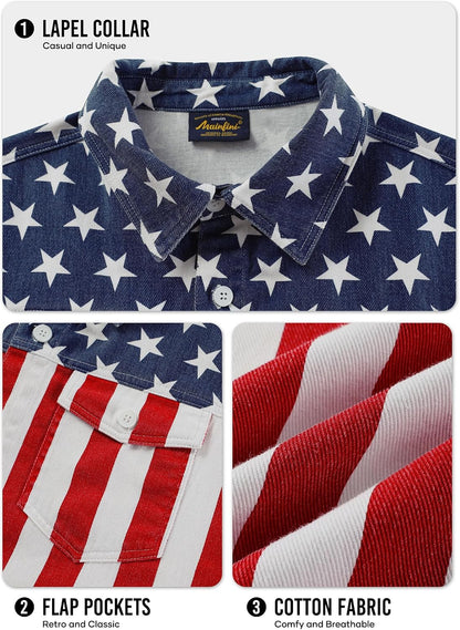 HOTMainfini Men's American Flag Denim Vest 4th of July Sleeveless Jacket With Pockets (S-XXL)