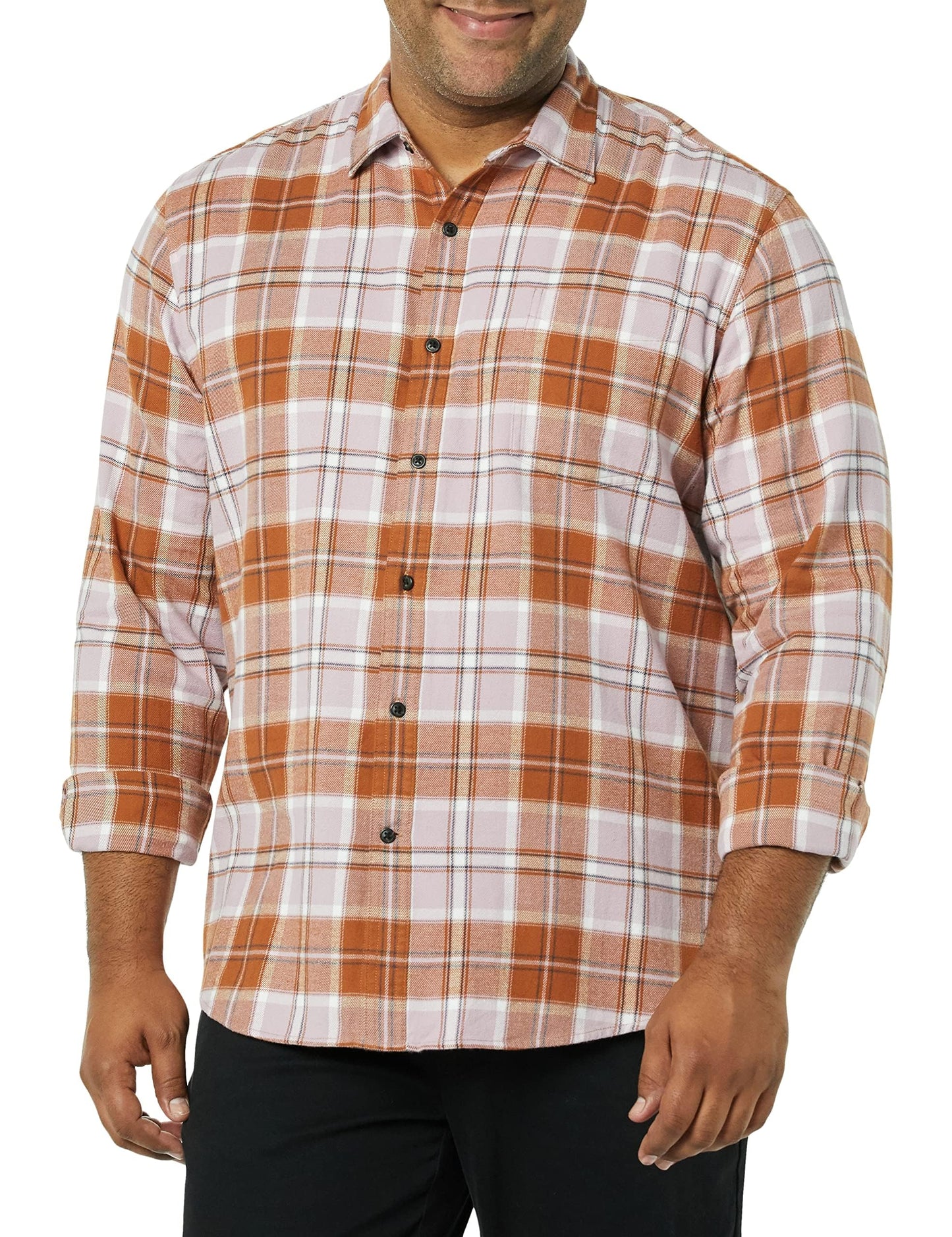 HOTAmazon Essentials Men's Regular Fit Long-Sleeve Flannel Shirt, Soft Brushed Cotton, Lightweight yet Warm