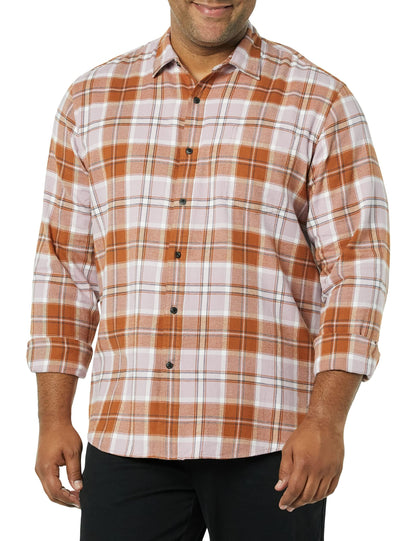 HOTAmazon Essentials Men's Regular Fit Long-Sleeve Flannel Shirt, Soft Brushed Cotton, Lightweight yet Warm