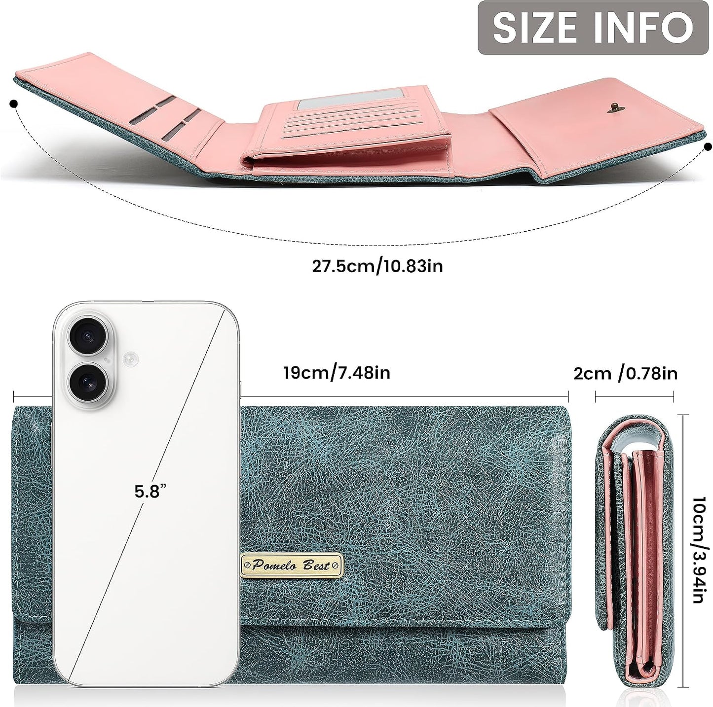 HOTPomelo Best Wallet Women RFID Blocking Trifold Credit Card Holder Slim Womens Wallet with Zipper Coin Pocket ID Window Green