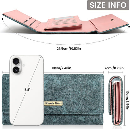 HOTPomelo Best Wallet Women RFID Blocking Trifold Credit Card Holder Slim Womens Wallet with Zipper Coin Pocket ID Window Green