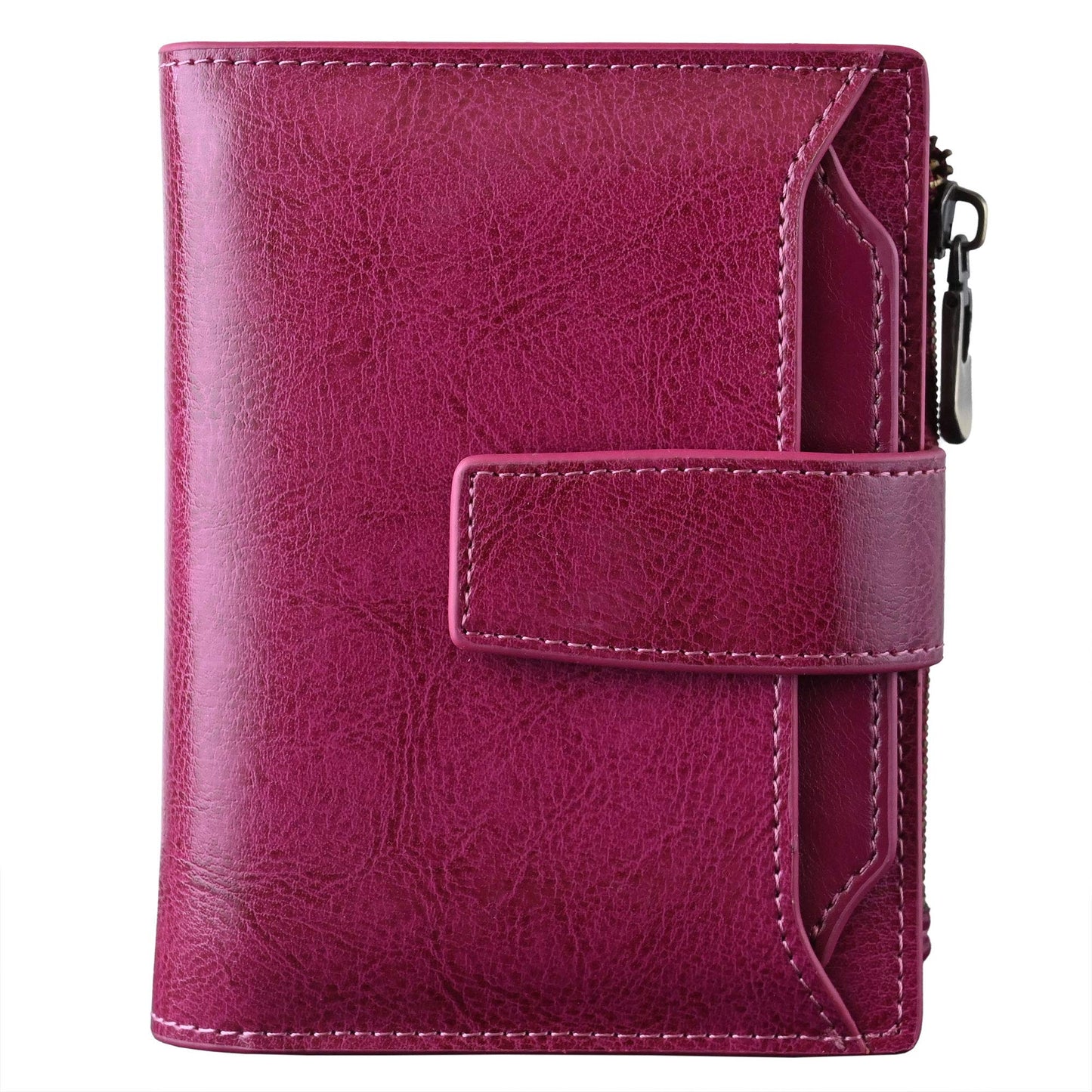HOTBveyzi Small Leather Wallet for Women, RFID Bifold with ID Window | Holds 11 cards, a pull-out ID sleeve, zippered coin pocket & bill slot — fits crossbody bags and keeps everything organized