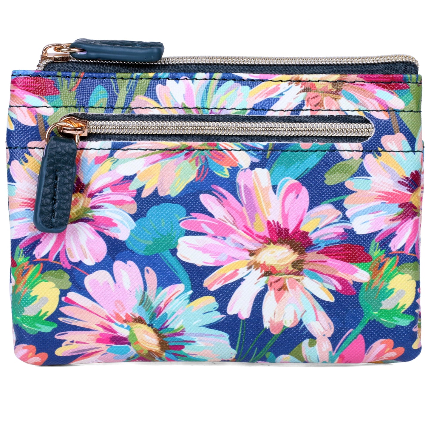 HOTJulia Buxton Vegan Leather Wallet with Zipper, ID Windows, RFID Blocking, Card Slots & Key Ring, Compact Coin & Card Holder Case, Gift Idea, True Blue