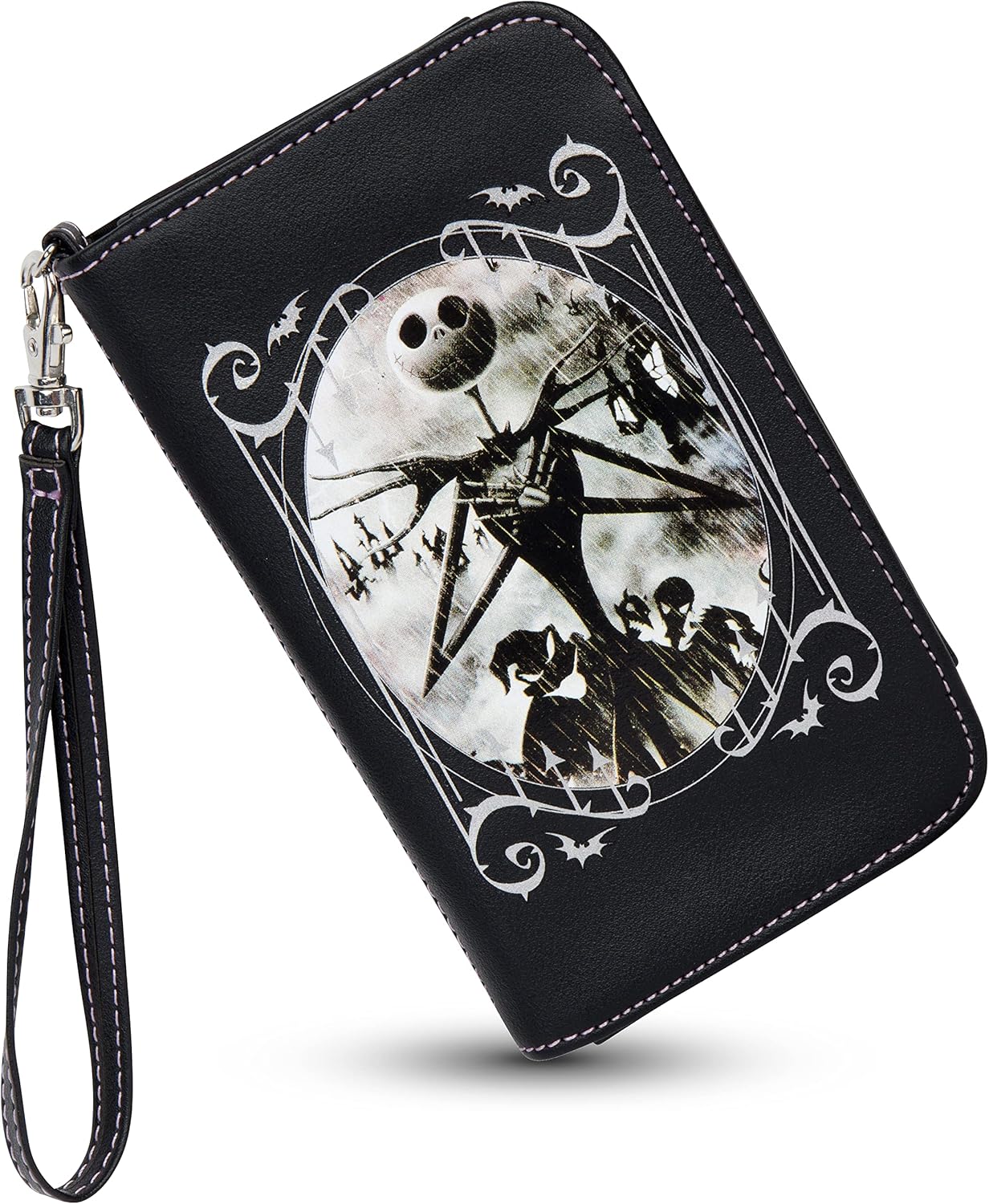 HOTLoungefly unisex Disney The Nightmare Before Christmas Wallet & Phone Holder - Bi-fold, Snap Closure, Detachable Wrist Strap
