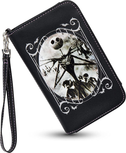 HOTLoungefly unisex Disney The Nightmare Before Christmas Wallet & Phone Holder - Bi-fold, Snap Closure, Detachable Wrist Strap