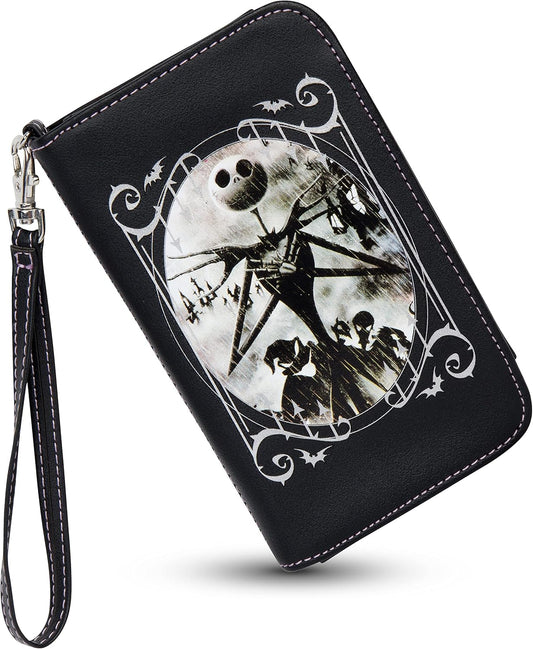HOTLoungefly unisex Disney The Nightmare Before Christmas Wallet & Phone Holder - Bi-fold, Snap Closure, Detachable Wrist Strap