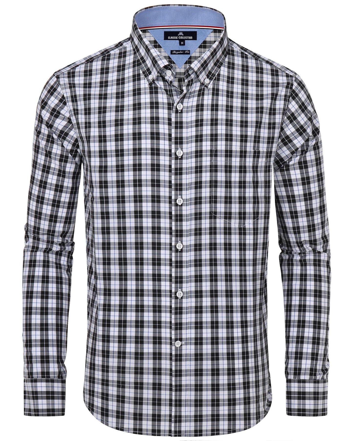 HOTAlimens & Gentle Men's Plaid Button Down Shirts Cotton Long Sleeve Dress Shirts Regular Fit Gingham Shirts