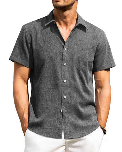 HOTAlimens & Gentle Mens Linen Shirts Short Sleeve Button Down Shirts Wrinkle Free Casual Vacation Beach Summer Tops